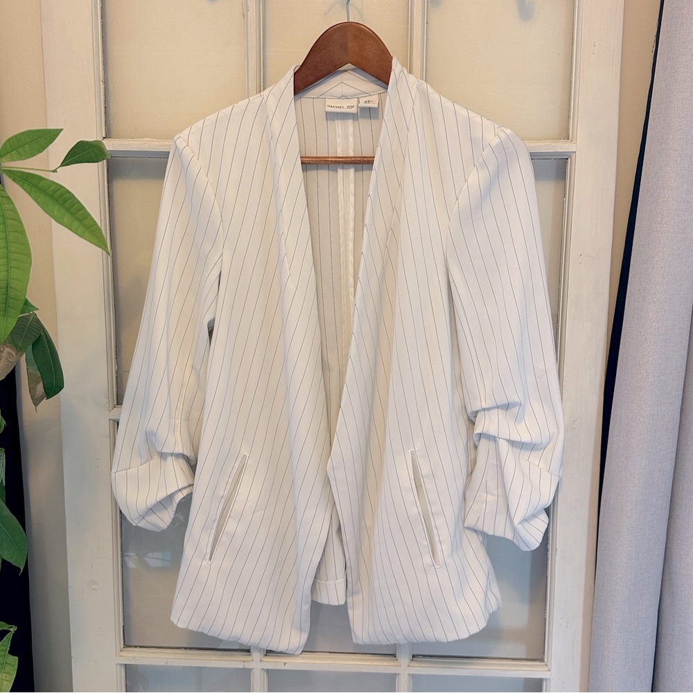 Rachel Zoe Pinstripe Fitted 3/4 Sleeve Blazer